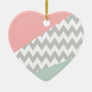 Ornement En Céramique Gray Chevron Mint et Coral