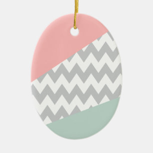 Ornement En Céramique Gray Chevron Mint et Coral