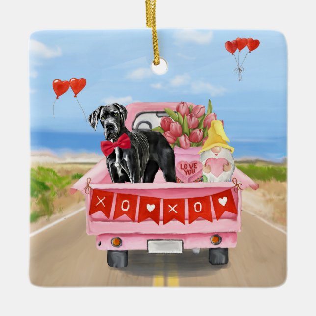 Ornement En Céramique Great Dane Chien Valentine's Day Truck (Devant)