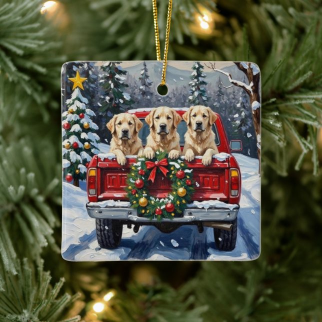 Ornement En Céramique Great Pyrenees Christmas Red Truck Holiday (Arbre)