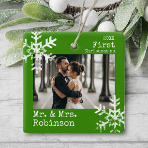 Ornement En Céramique Green First Christmas M. & Mme Photo personnalisé