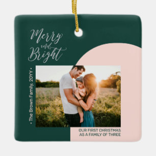 Ornement En Céramique Green & Silver Photo moderne Famille de Noël