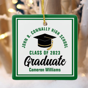 Ornement En Céramique Green White Graduate 2025 Noël personnalisé