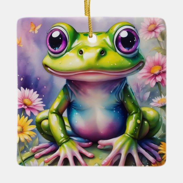 Ornement En Céramique Grenouille Avec Art numérique Fleur (Devant)
