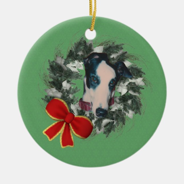 Ornement En Céramique Greyhound Wreath Holiday Dog Orament (Devant)