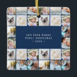 Ornement En Céramique Grille de collage photo simple avec machine à écri<br><div class="desc">Custom Minimal Simple Photo Collage Grille Marine Bleu Famille Céramique de Noël Ornament Minimal Machine à écrire Simple Photo Collage Grille Céramique Ornament</div>