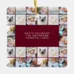 Ornement En Céramique Grille de collage photo simple et personnalisée Bo<br><div class="desc">Personnalisé Minimal Simple Photo Grille Collage Burgundy Feminine Élégante Famille de Noël Ornement en céramique</div>