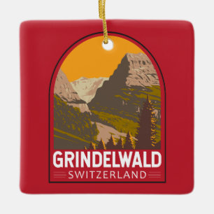 Ornement En Céramique Grindelwald Suisse Travel Art Vintage