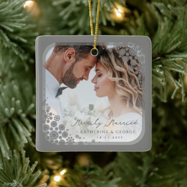 Ornement En Céramique Gris Snowflakes Frame Moderne Vacances Mariage Pho (Arbre)