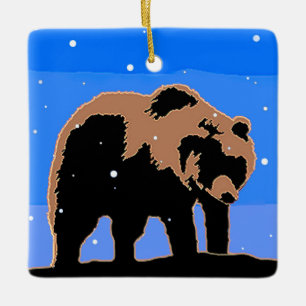 Ornement En Céramique Grizzly Bear en hiver - Art original de la faune
