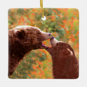 Ornement En Céramique Grizzly Bear Mom and Cub Painting - Wildlife Art