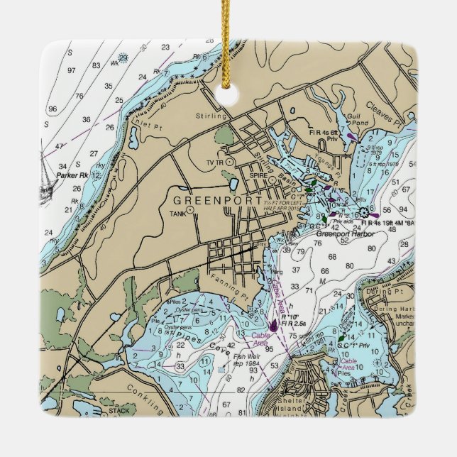 Ornement En Céramique Groenport NY Carte Nautique Noël (Dos)