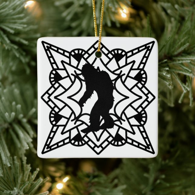 Ornement En Céramique Gros pied, Sasquatch dans un Mandala (Arbre)