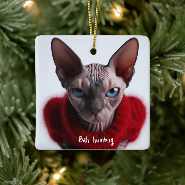 Ornement En Céramique Grumpy Sphynx Chat Noël (Arbre)