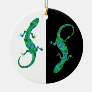 Ornement En Céramique Grüner Gecko Art déco noir et blanc