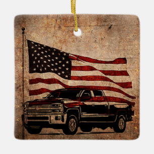 Ornement En Céramique Grunge American Flag et Black Truck Patriotic