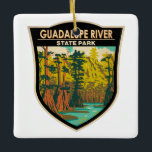 Ornement En Céramique Guadalupe River State Park Texas Vintage<br><div class="desc">Illustration du parc national de la rivière Guadalupe. Le parc a quatre miles de front de rivière pour le canoë,  la pêche,  la natation et les tubes.</div>