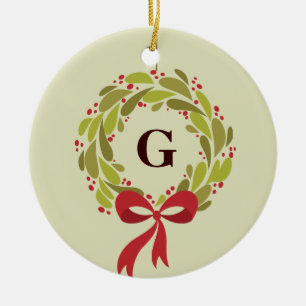 Ornement En Céramique Guirlande décorée d'un monogramme - notre premie