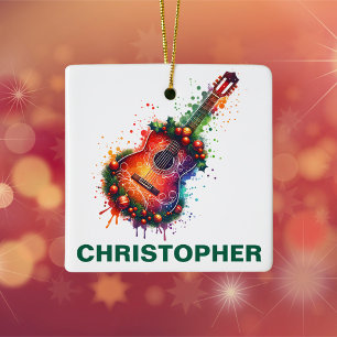 Ornement En Céramique Guitare acoustique de Noël festive