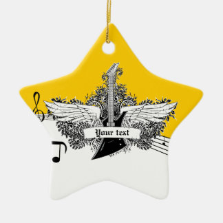 Ornement En Céramique Guitare électrique jaune noir avec ailes