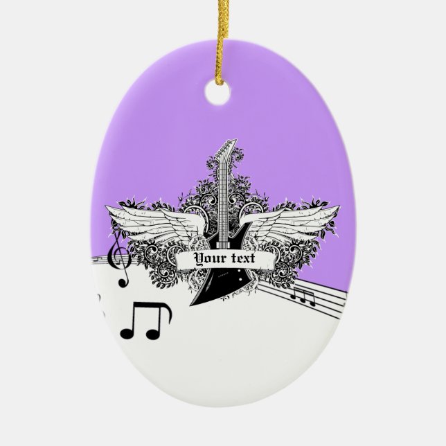 Ornement En Céramique Guitare électrique violet noir avec ailes (Devant)