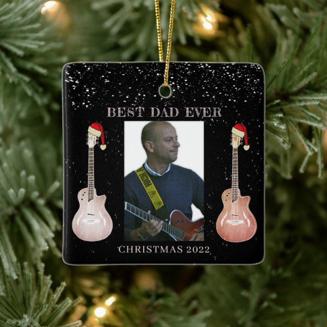 Ornement En Céramique Guitare Meilleur Papa Toujours Noël 2022 Céramique (Arbre)