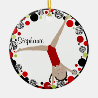 Ornement En Céramique Gymnaste de cheveux foncés rouge, noir et vert