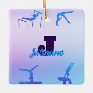 Ornement En Céramique Gymnastique Féminine Bleu Violet Monogramme Person