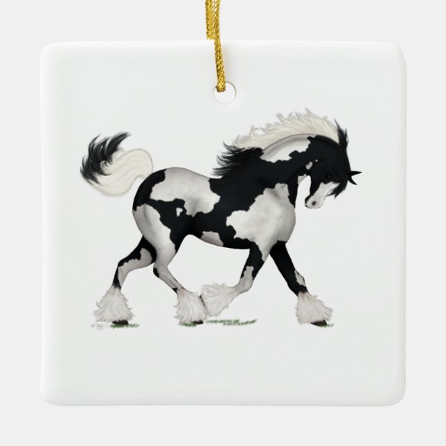Ornement En Céramique Gypsy Vanner Overse Horse Pony Nameplate Memorial (Devant)