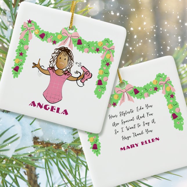 Ornement En Céramique Hairdresser Cartoon Ethnic Thank You Christmas (Créateur téléchargé)