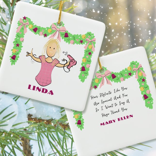 Ornement En Céramique Hairstylist Cartoon Budget Thank You Christmas (Créateur téléchargé)