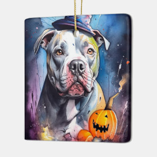 Ornement En Céramique Halloween American Staffordshire avec des citrouil