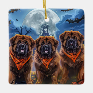 Ornement En Céramique Halloween Tibétain Mastiff Éffrayant