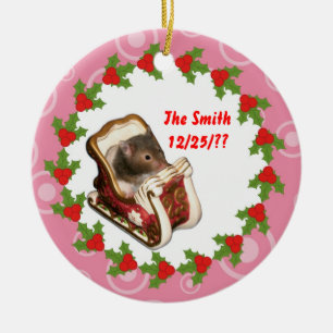 Ornement En Céramique Hamster dans un traîneau