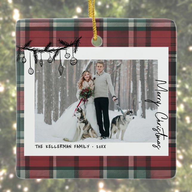 Ornement En Céramique Hand Drawn Whimsical Christmas Photo (Hand Drawn Whimsical Christmas Photo Ceramic Ornament )
