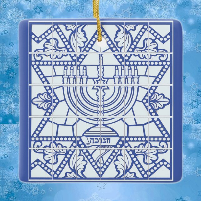Ornement En Céramique Hanoukka Menorah heureux et l'étoile de David (Créateur téléchargé)
