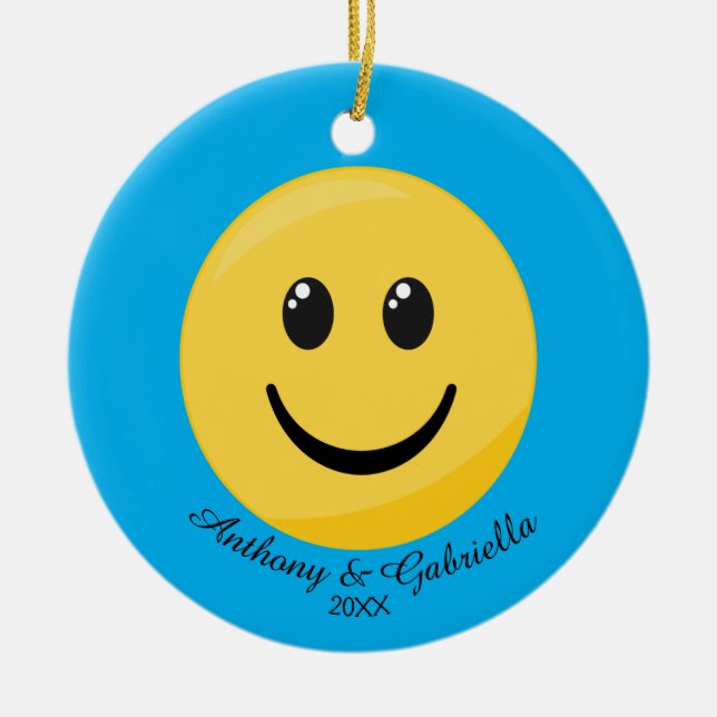 Ornement En Céramique Happy Face Personnalisé Ornament Emoji (Devant)