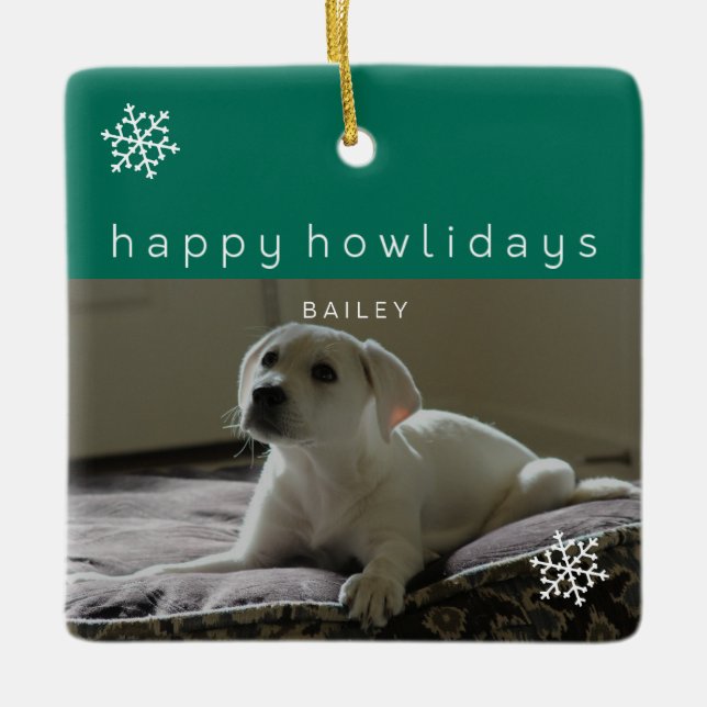 Ornement En Céramique Happy Howlidays Ajouter Votre Photo Green Pet Orna (Devant)