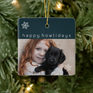 Ornement En Céramique Happy Howlidays Blue Photo Dog