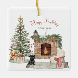 Ornement En Céramique Happy Pawlidays Chien Design - Affenpinscher