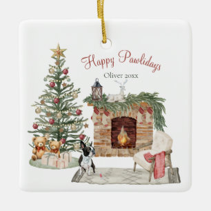 Ornement En Céramique Happy Pawlidays Chien Design - Boston Terrier