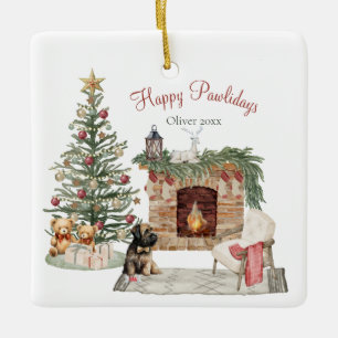 Ornement En Céramique Happy Pawlidays Chien Design - Briard
