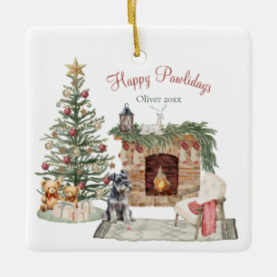 Ornement En Céramique Happy Pawlidays Chien Design - Schnauzer miniature