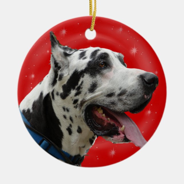 ORNEMENT EN CÉRAMIQUE HARLEQUIN GREAT DANE D'ORNEMENT DE NOËL (Devant)
