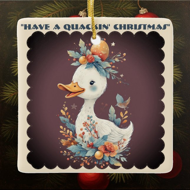 Ornement En Céramique Have a Quackin' Christmas Duck Whimsical Naughty (Have a Quackin' Christmas Duck Whimsical Naughty Ceramic Ornament)