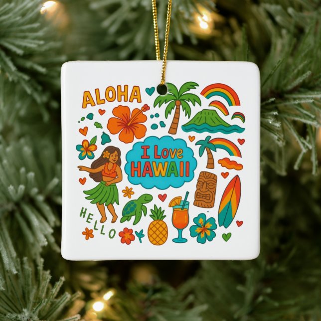Ornement En Céramique Hawaii Custom USA Family Triage Keepsaké Noël (Arbre)