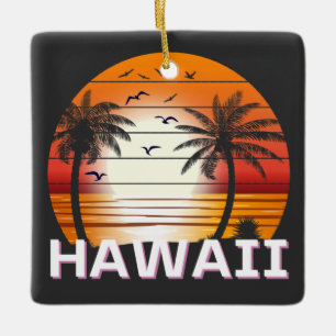 Ornement En Céramique Hawaii Palm Trees Vintages Summer Beach