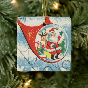 Ornement En Céramique Hélicoptère volant Vintage Christmas Père Noël Rei