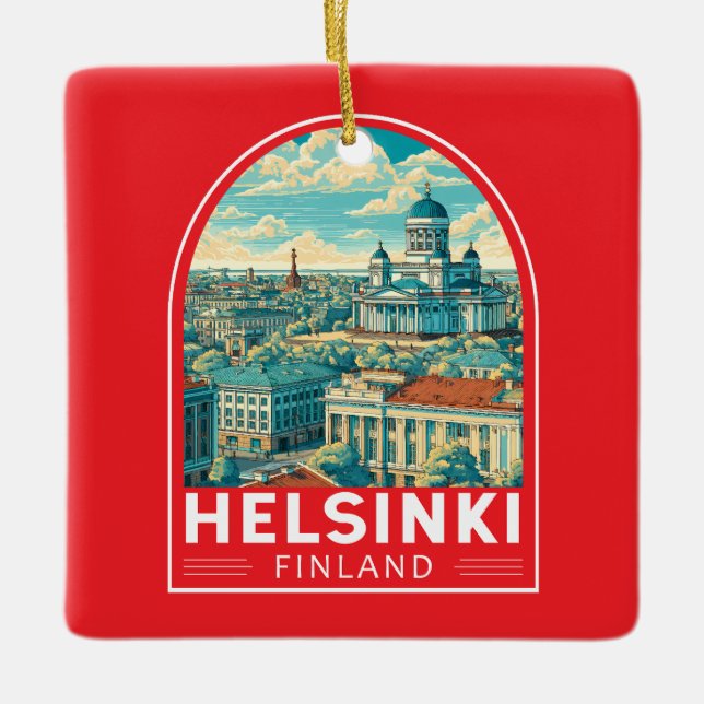 Ornement En Céramique Helsinki Finland Travel Art Emblem (Devant)