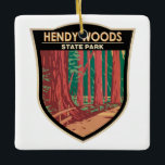 Ornement En Céramique Hendy Woods State Park California Badge Vintage<br><div class="desc">Illustration Hendy Woods State Park dans un style badge.</div>